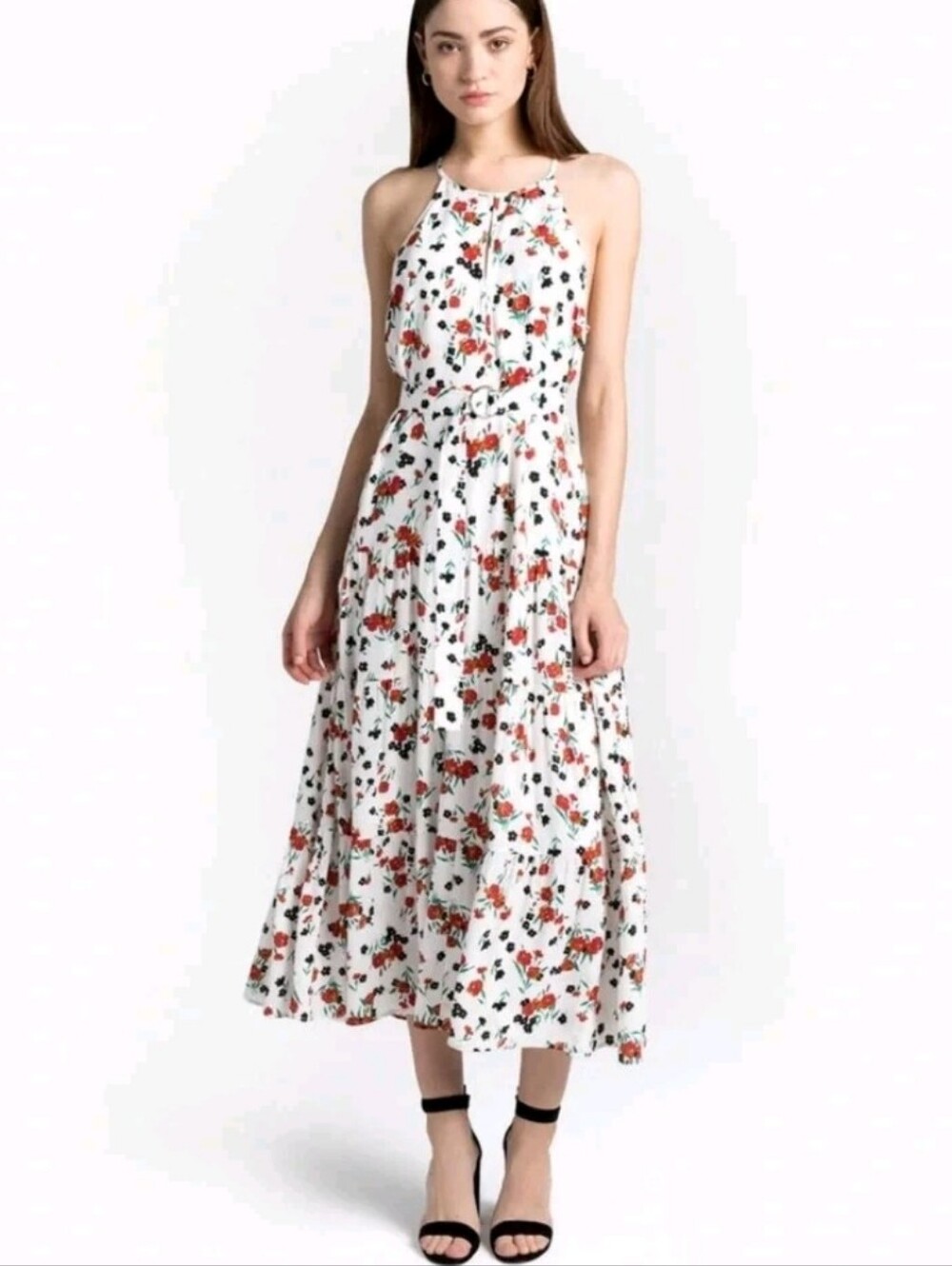 ALC Silk Richards Halter Midi Dress 2 White Floral